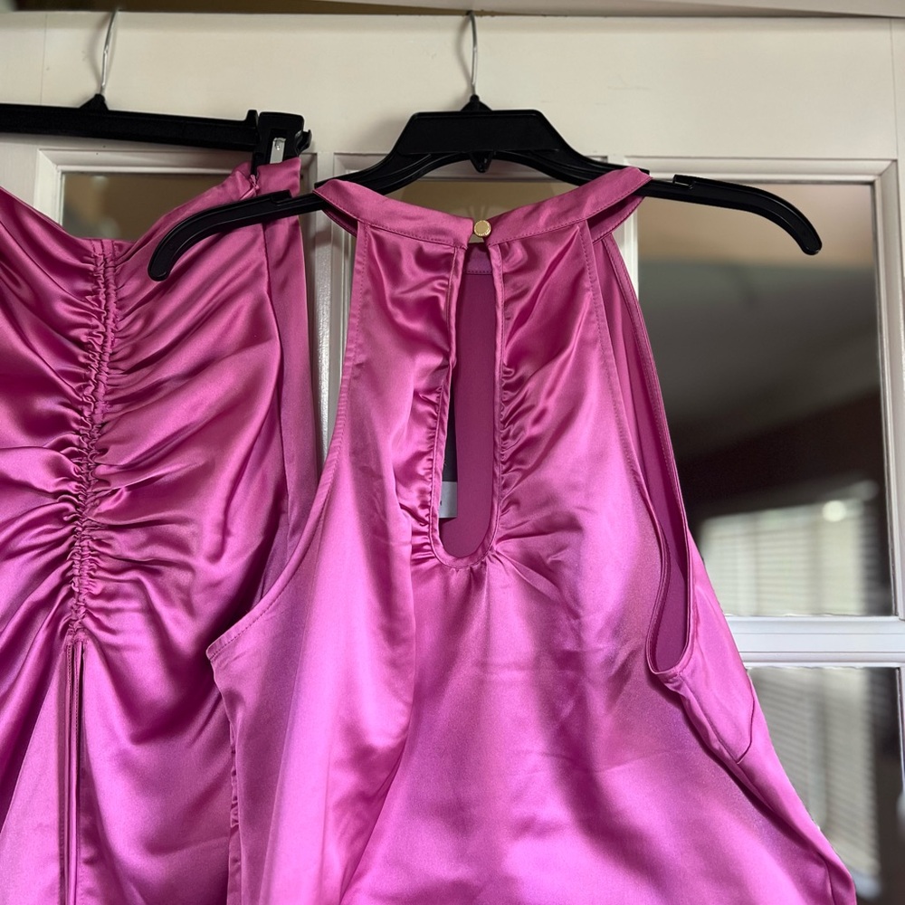 Sleek Pink Satin Halter Top